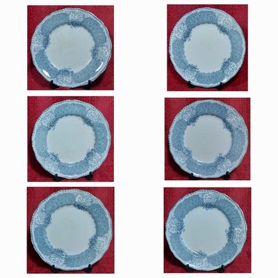 6x (ROYAL) DOULTON BURSLEM Erker blau & weiß 10,5'' Essteller um 1890