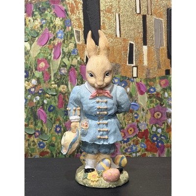 Bently Bunny 1994 Easter Bunny Rabbit Figurine Blue Coat Eggs Flowers Gentleman