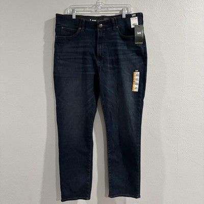 Lee Extreme Motion Relaxed Straight Jeans Mens 38x32 Blue Dark Wash Stretch