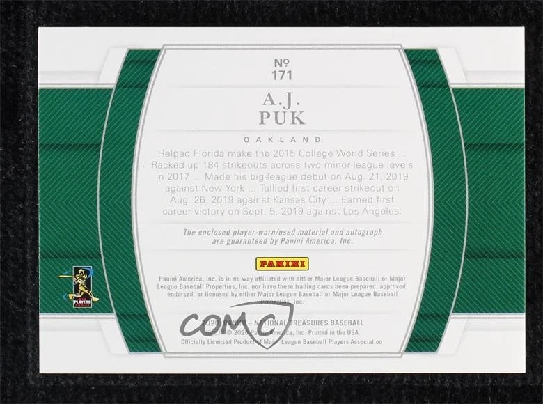 2020 Panini National Treasures Tag 1/1 AJ Puk #171 RPA Rookie Patch Auto RC v9t - Image 2 of 3