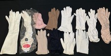 Lot of 12 Women's Vintage Gloves-Brown, Black, Nylon Pink, Sheer, White, Sears
