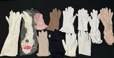Lot of 12 Women's Vintage Gloves-Brown, Black, Nylon Pink, Sheer, White, Sears