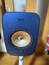 KEF LSX II Wireless HiFi Speakers Cobalt Blue with Floor Stands White