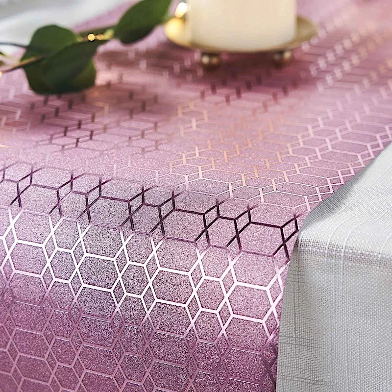ROSE GOLD 12x108" Glitter Paper Disposable Table Runner GEOMETRIC DESIGN Party - Image 2 of 4