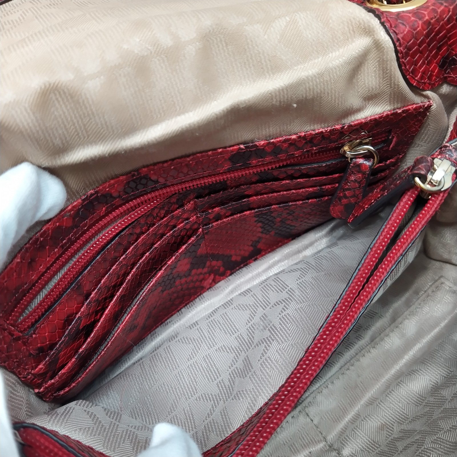 Michael Kors Red Leather Quilted Python Embossed … - image 17