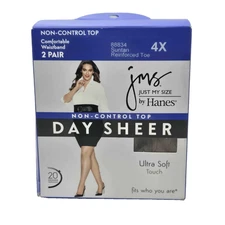 JMS by Hanes 2 PAIR NON Control Top Panty Hose Size 4X SUNTAN Reinforced Toe