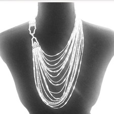 NEW Chloe & Isabel Multi-Strand 925 Silver Pt Chain & Crystal Layered Necklace