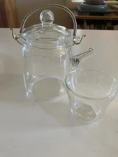 Hario Japan Single Serve Teapot With Cup Heatproof Glass Metal Coil Handle