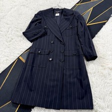 Good Condition 1997 Chanel Double Breasted Coat L Coco Button VV001