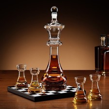 Whiskey Chess Decanter Set with Four Rook Glasses & Board Unique Gift for Men