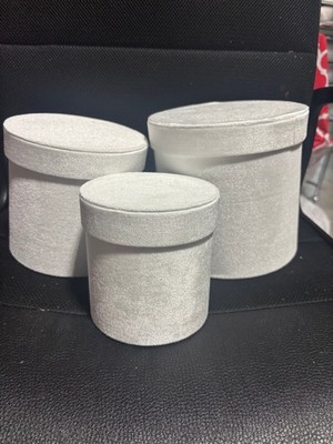 3 PCS White Round Velvet Flower Box, Luxury Gift, Floral Arrangements, Nesting