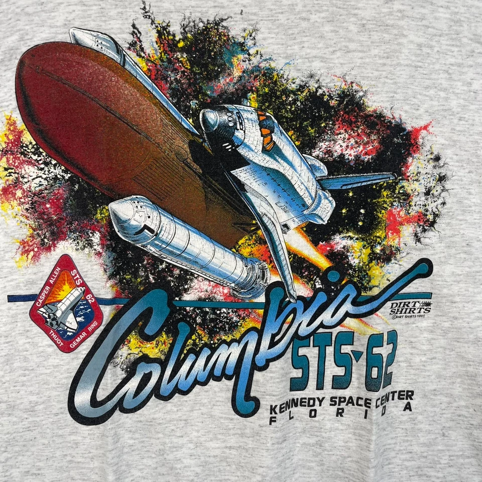 Columbia STS 67 Shuttle Kennedy Space Center T Shirt Mens 2XL Grey White Vintage - Image 3 of 4