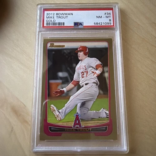 MIKE TROUT 2012 Topps Bowman GOLD border parallel card #34 PSA 8 Angels NP