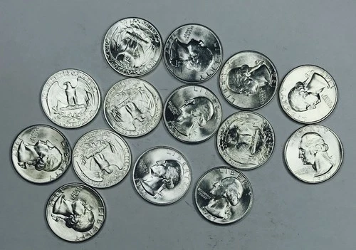 U27496 1947 D WASHINGTON QUARTER LOT 14 GEM BU OUTRAGEOUS SILVER BEAUTIE G2U