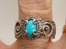 CAROLYN RELIOS POLLACK FILIGREE STERLING SILVER W/TURQUOISE BAND RING SZ 8