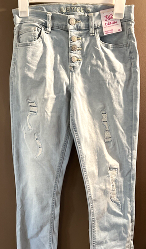 Justice Girl’s High Rise Acid Washed Raw Hem Distressed Jegging; Lt Blue, 16 - Picture 3 of 10