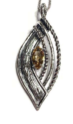 NWOT Or Paz Sterling Silver 925 Marquise Citrine Pendant  18" Chain Israel PZ au - Bild 1 von 11