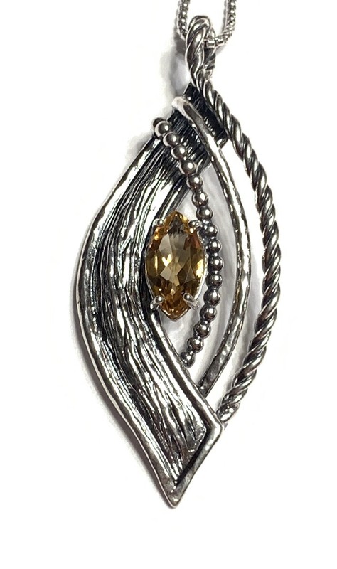 NWOT Or Paz Sterling Silver 925 Marquise Citrine Pendant  18" Chain Israel PZ au
