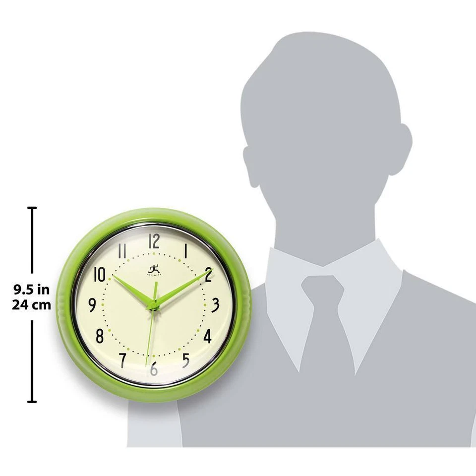 Infinity Instruments Analog Wall Clock Apple Green Metal Frame Quartz Movement - Image 4 of 4