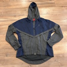 Nike Windbreaker Jacket Women's M Blue Gray Full Zip Hood Pockets Nylon