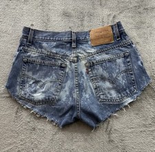 Vintage Levis 505 Cut Off Shorts Denim Size 12 Mis M Bleach Acid Y2K Booty Jorts