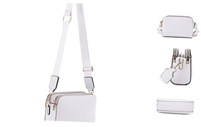 Crossbody Bags for Women Trendy Triple Zip Small Crossbody Camera Bag White