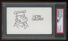 Mort Walker Signed Index Card Slabbed 3x5 Auto PSA DNA Beetle Bailey Sketch