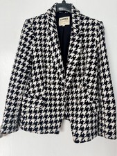 L'agence Houndstooth Kenzie Tweed Double Breasted Blazer Size 12 Black White