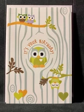 Happy Birthday Greeting Card Cute Owls in Tree
