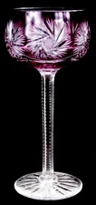 Bohemian Cut to Clear Crystal Purple Amethyst Hock Wine Glass Faceted Stem