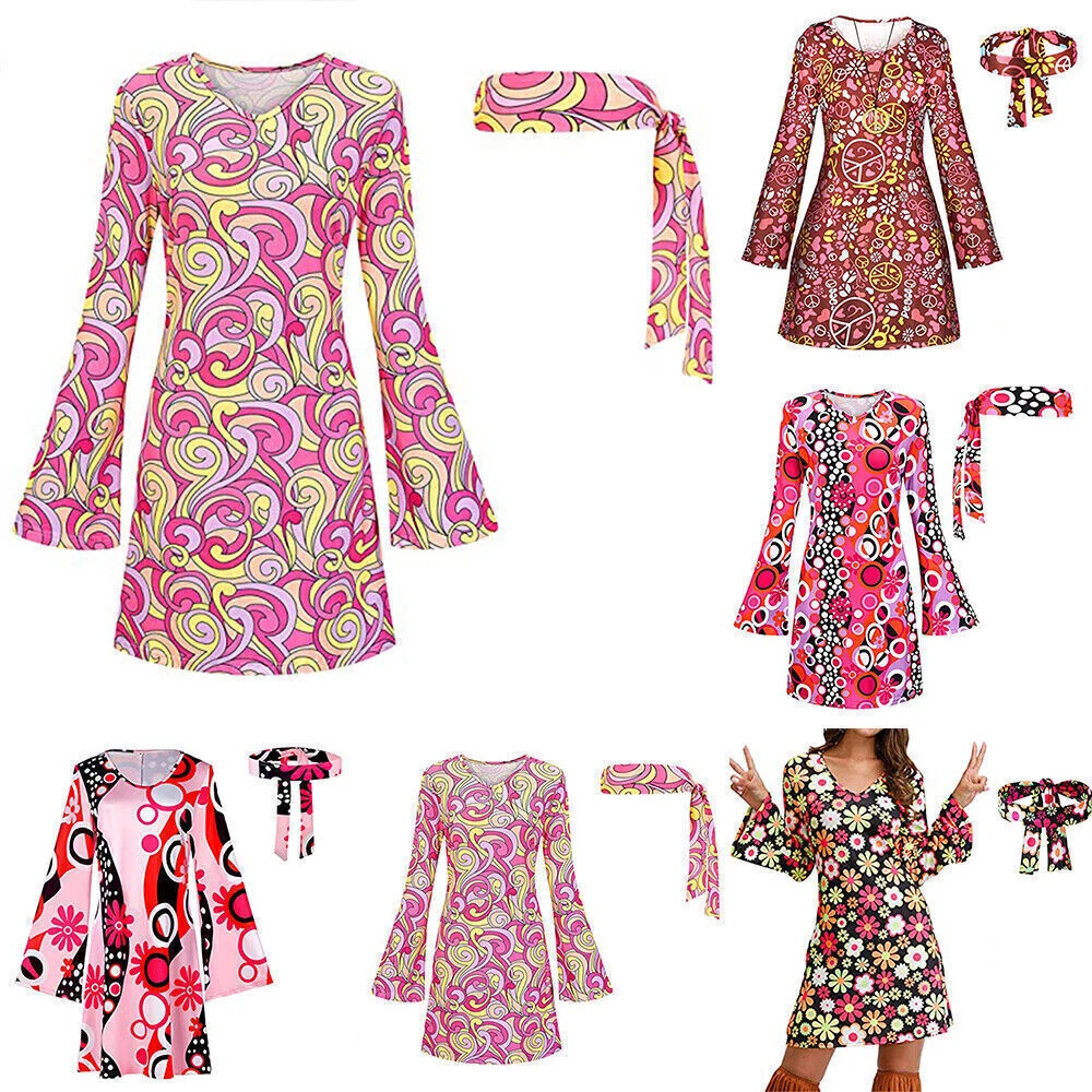 Back To the 70 80s Vintage Hippie Costume Set Disco Outfit Fr nn