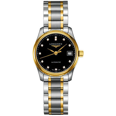 Longines Women's Watch Master Diamond Black Dial Two Tone Bracelet