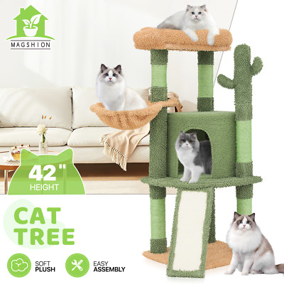 42'' Cactus Cat Tree Tower Multi Level Scratching Post Toys Activity Center Cats