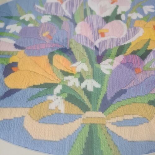 Vintage Floral Yellow Framed Wall Art Decor Needlepoint Tapestry Woven Stitch - Picture 9 of 24
