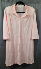 Vintage Vanity Fair Satin Nylon Pink Button Up Night Gown Robe Size S Flowers