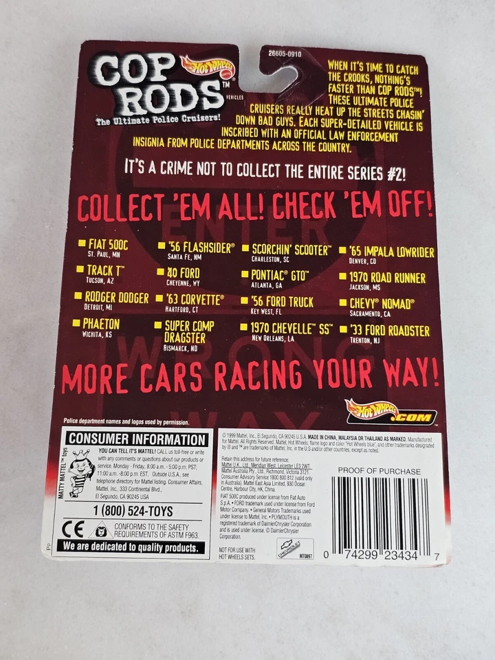Hot Wheels Cop Rods Serie 2 Fiat 500C St. Paul, MN Police 1999 1:64 MPN #6605 Foto 3 de 3