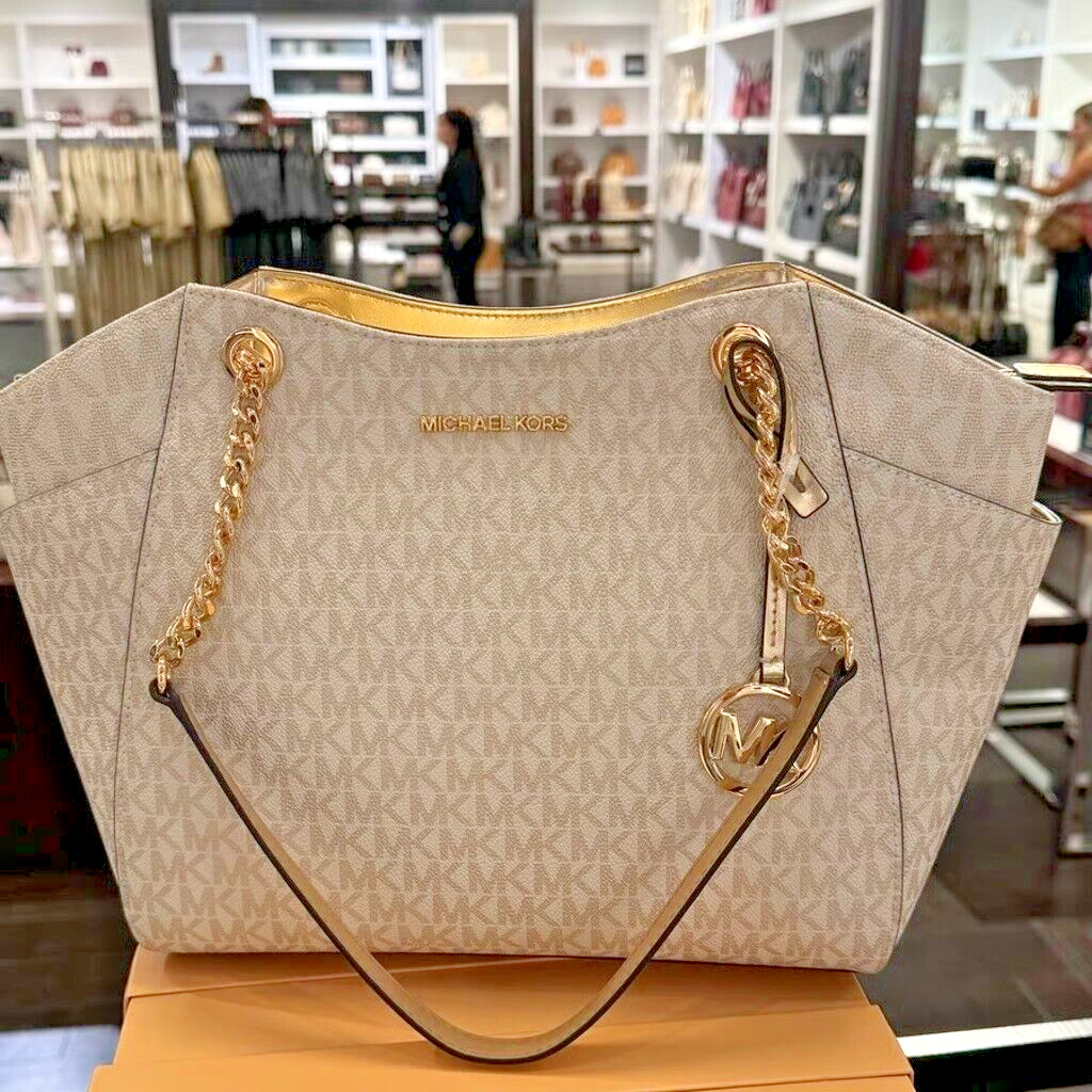 Michael Kors Women Jet Set Travel Large Chain Shoulder Tote Purse Bag(Pale  Gold)