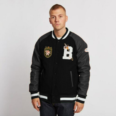 Billionaire boys Club Varsity Wool & Real Leather sleeves  bomber black Jacket