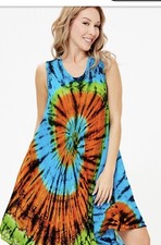 Womens Summer Sundress Umbrella Tie Dye Print Floral Beach Resort Wear Boho