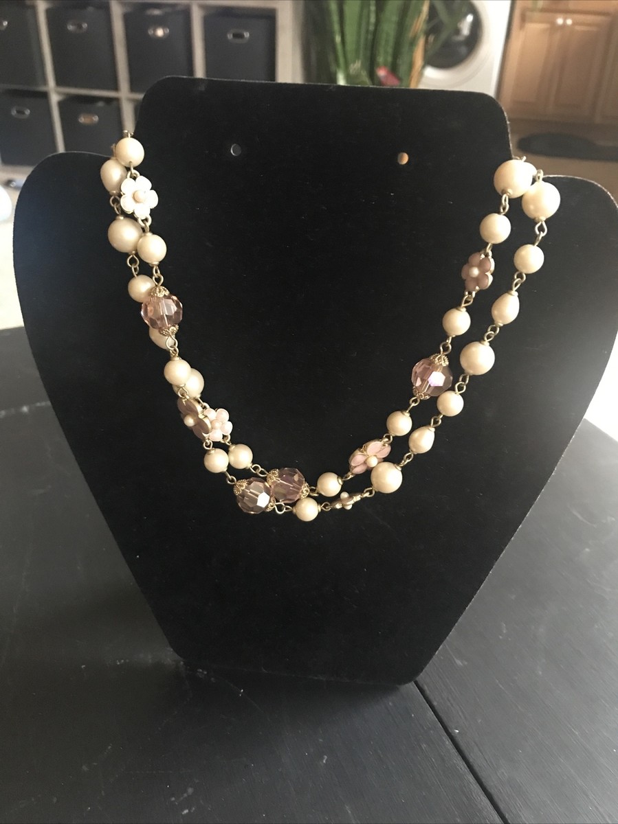 Carol Lee single Strand Faux Pearl Glass Beaded Necklace rosary