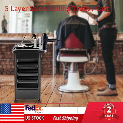5 Layer Salon Rolling Trolley Cart Hair Styling Salon Cart with Drawer Black