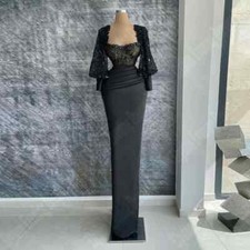 Charming Black Lace Long Sleeve Evening Dresses Graceful Formal Party Prom Gowns