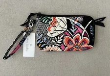 Vera Bradley Wristlet Wallet RFID Kauai Floral Black Strap Slim