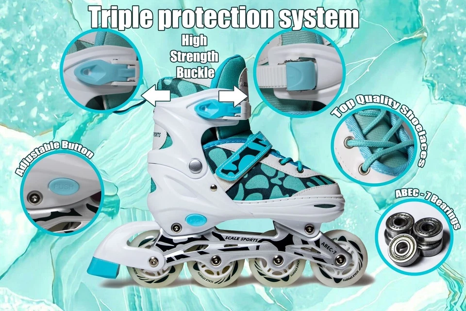 Inline Roller Skates Children's Kids Roller Skates Inline Adjustable Mint Purple - Image 4 of 4