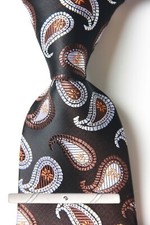 New Classic Paisley Black Brown JACQUARD WOVEN 100 Silk Men's Necktie Tie