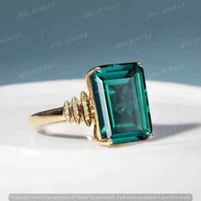 3Ct Emerald Cut Lab Created Diamond Women's Wedding Ring 14K Yellow Gold Plated