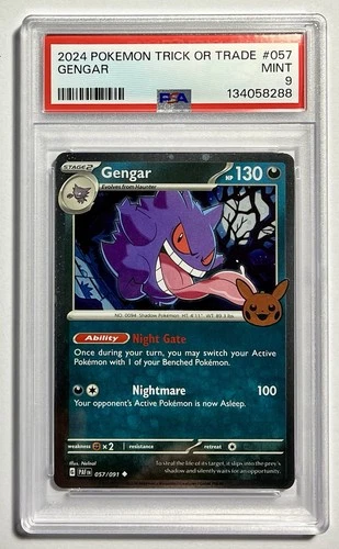 Gengar 057/091 PSA 9 •x1 SWIRL/HOLOBLEED•  Stamped S&V: Trick or Trade 2024