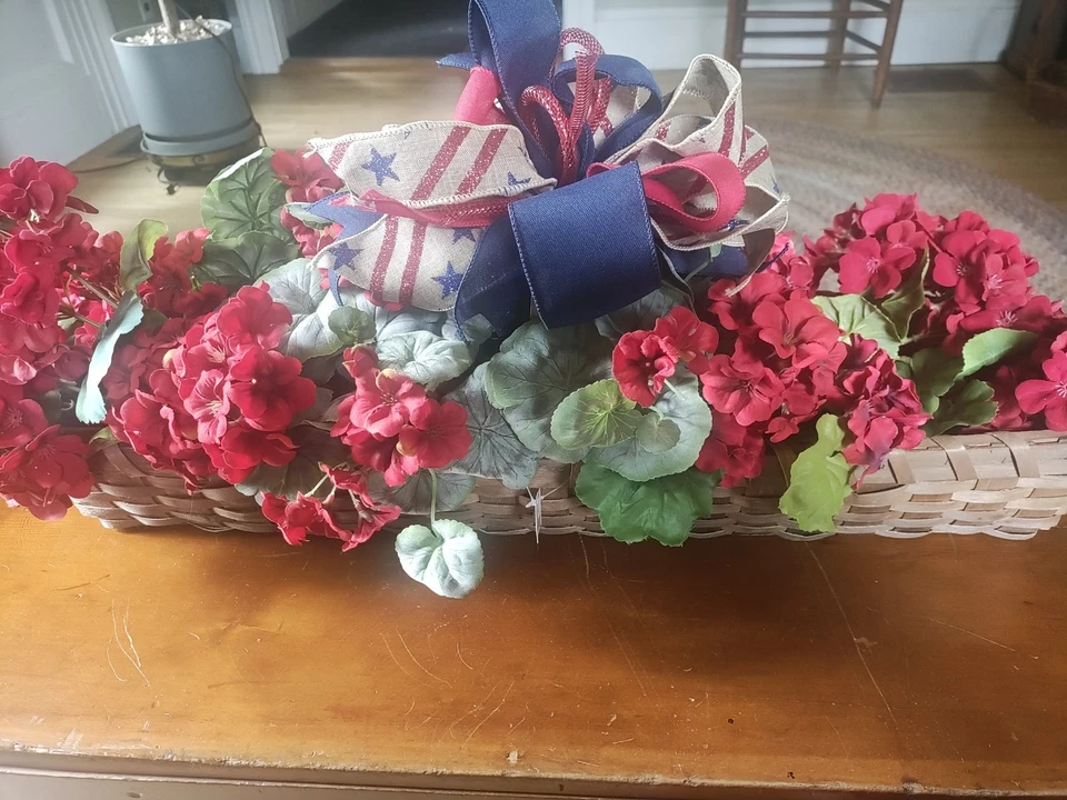 Artificial Summer Floral Centerpiece Geraniums July 4th - Image 2 of 3