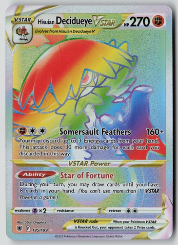 Hisuian Decidueye VSTAR 195/189 Rainbow Rare Astral Radiance Pokemon Holo NM