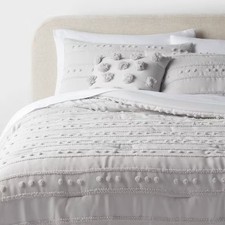 8pc King Clipped Stripe Poms Comforter and Sheet Set Gray - Threshold